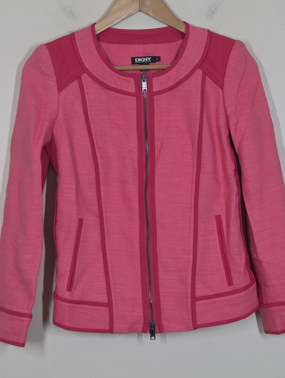 DKNY Pink Full Zip Blazer Jacket 2 Classic Career Elle Woods Barbie Office